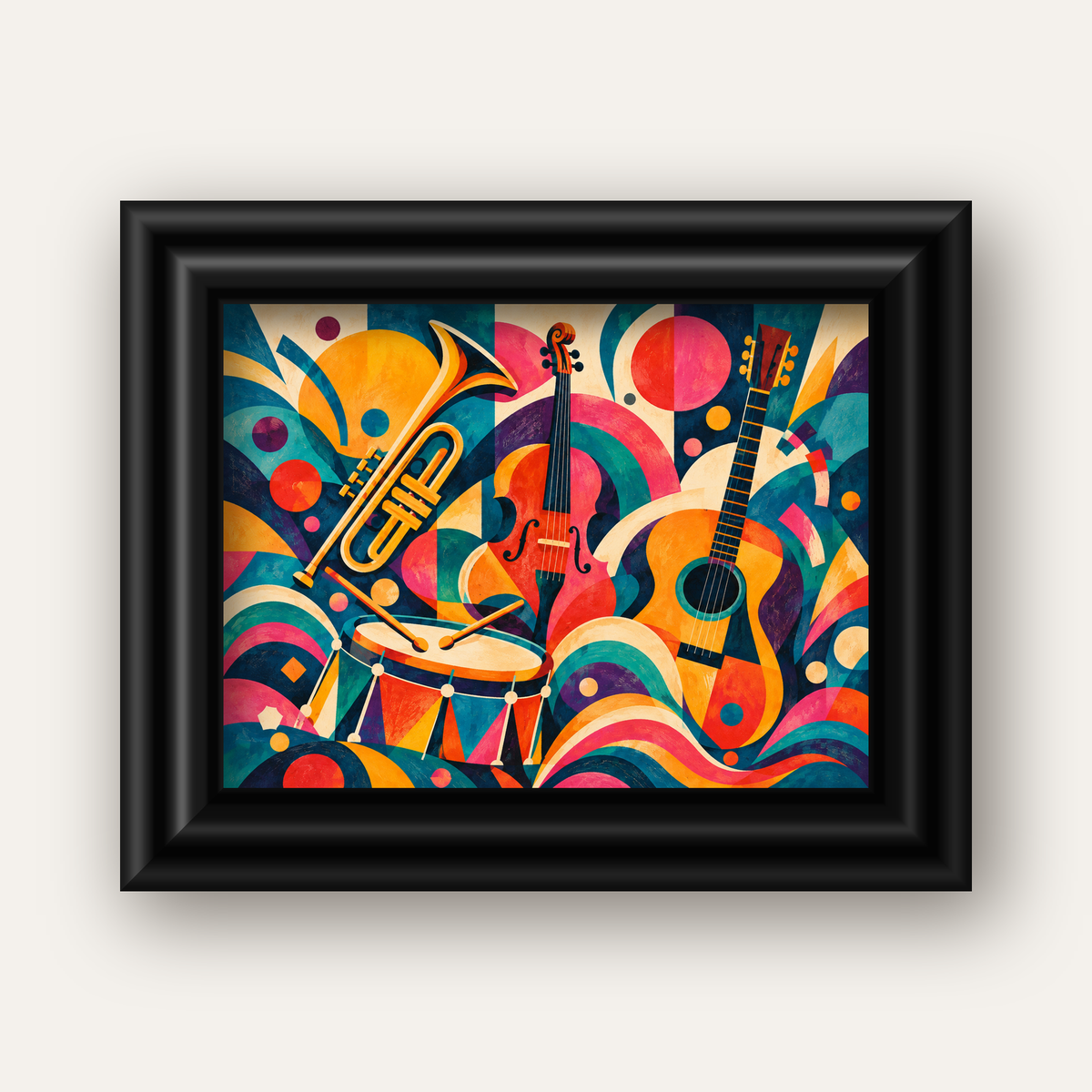 Renkli Müzik Aletleri Dijital Soyut Poster (Hazır Tasarım) — siyah galeri çerçeveli
