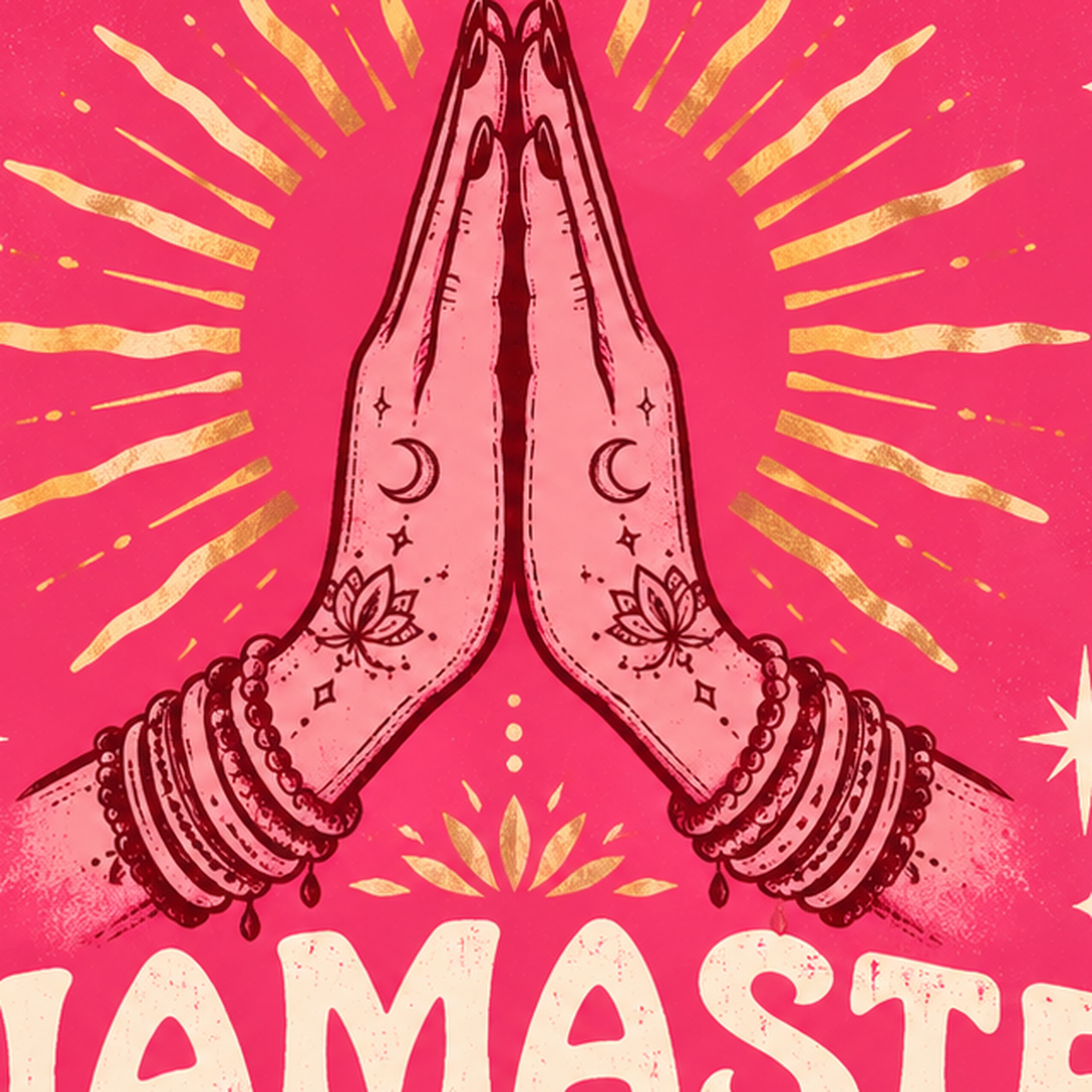 Mizahi Yoga Poster: Namaste, Bitches – Renkli Modern Tasarım — baskının yakın çekimi, kâğıt dokusu ve renk detayı
