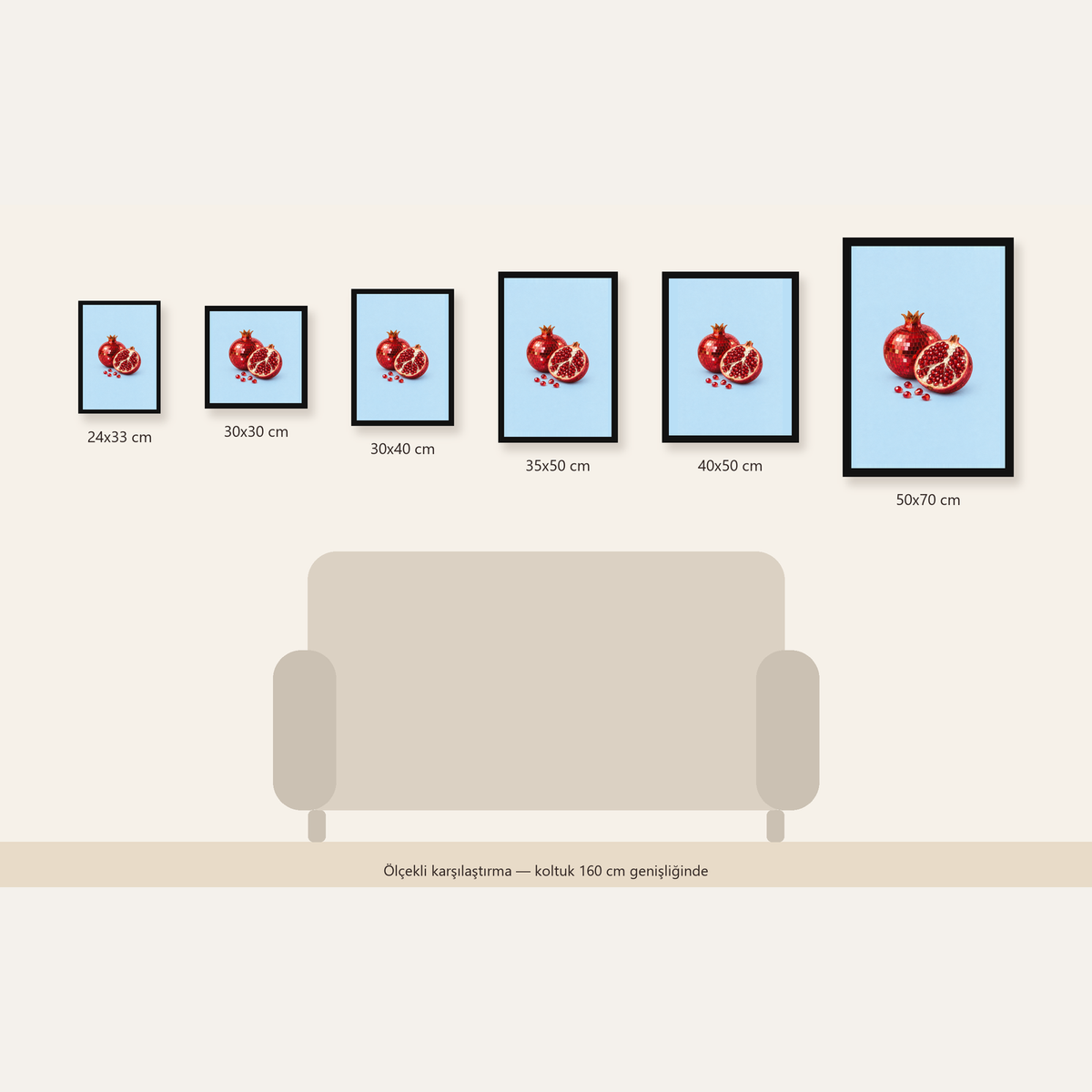 Modern Mozaik Nar İllüstrasyon Poster – Dijital Sanat — Dikey ölçülerinin karşılaştırması