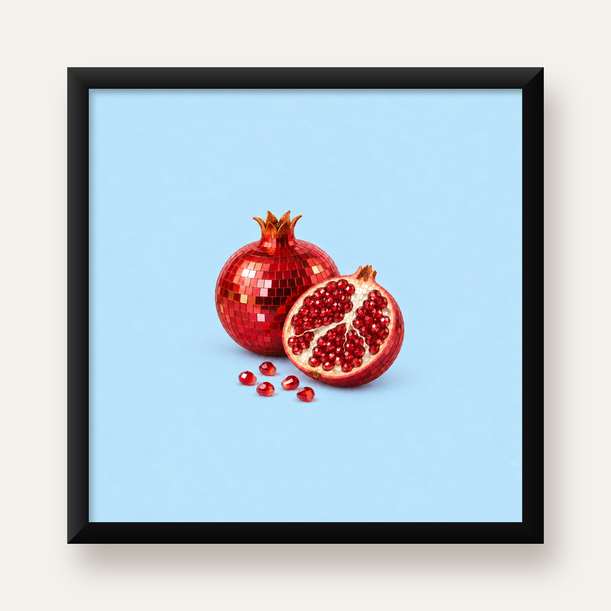 Modern Mozaik Nar İllüstrasyon Poster – Dijital Sanat — Kare baskı, düz siyah çerçeveli duvar posteri