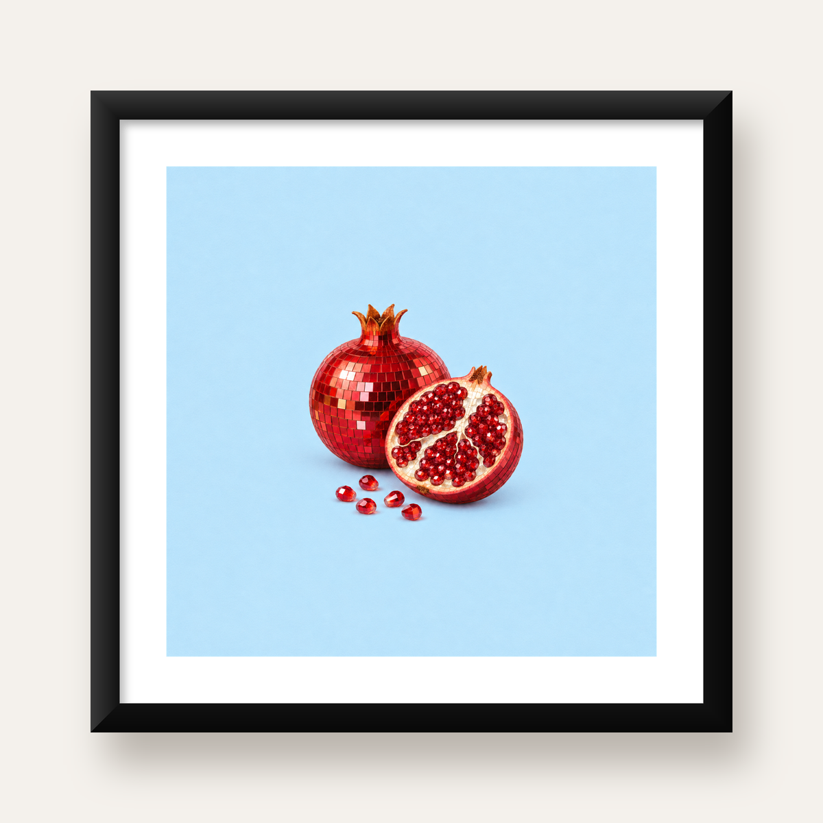 Modern Mozaik Nar İllüstrasyon Poster – Dijital Sanat — Kare baskı, beyaz paspartulu