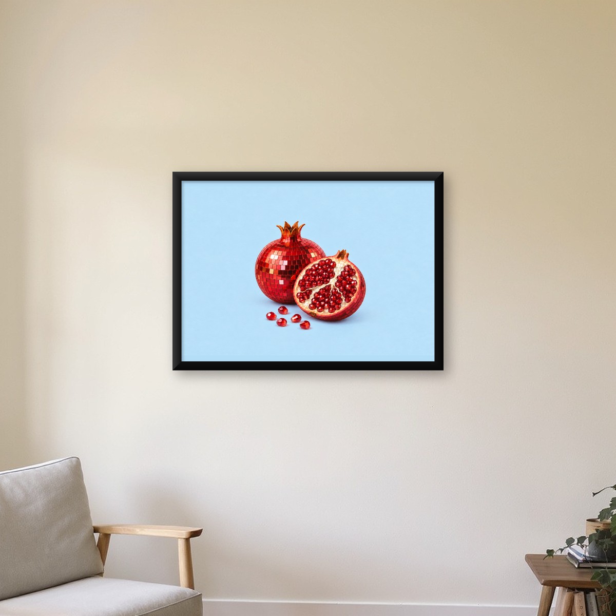 Modern Mozaik Nar İllüstrasyon Poster – Dijital Sanat — Yatay baskı, çerçeveli hâliyle bir ev duvarında