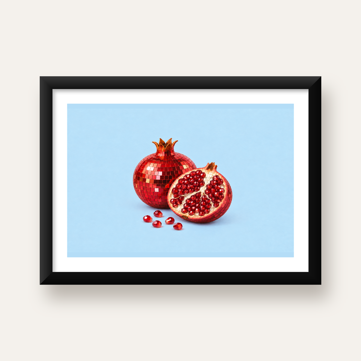 Modern Mozaik Nar İllüstrasyon Poster – Dijital Sanat — Yatay baskı, beyaz paspartulu