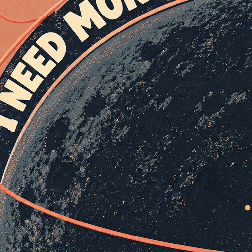 Retro Astronot Poster – Mizahi 'I NEED MORE SPACE' Tasarımı — baskının yakın çekimi, kâğıt dokusu ve renk detayı