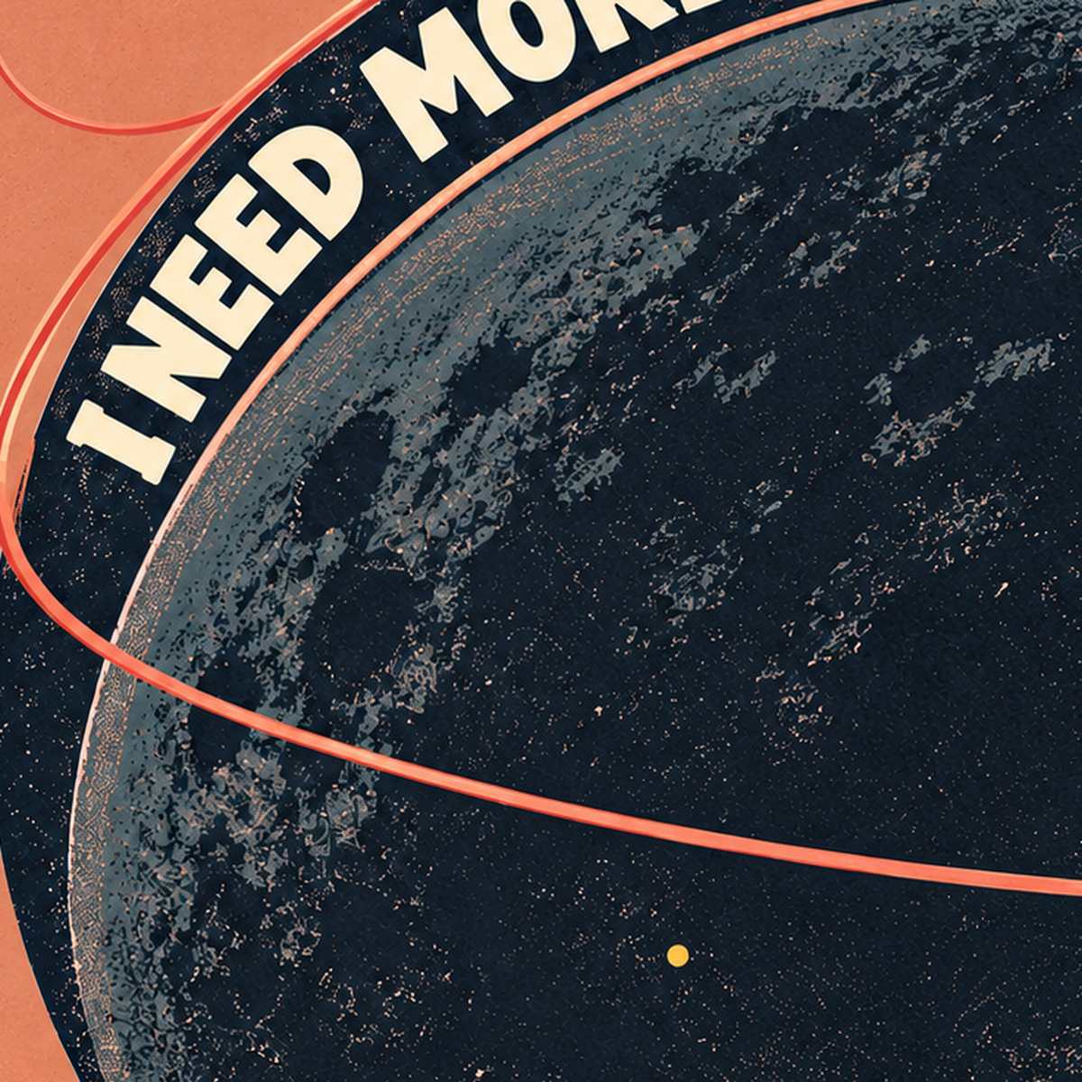Retro Astronot Poster – Mizahi 'I NEED MORE SPACE' Tasarımı — baskının yakın çekimi, kâğıt dokusu ve renk detayı