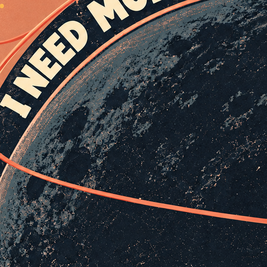 Retro Astronot Poster – Mizahi 'I NEED MORE SPACE' Tasarımı — baskının yakın çekimi, kâğıt dokusu ve renk detayı