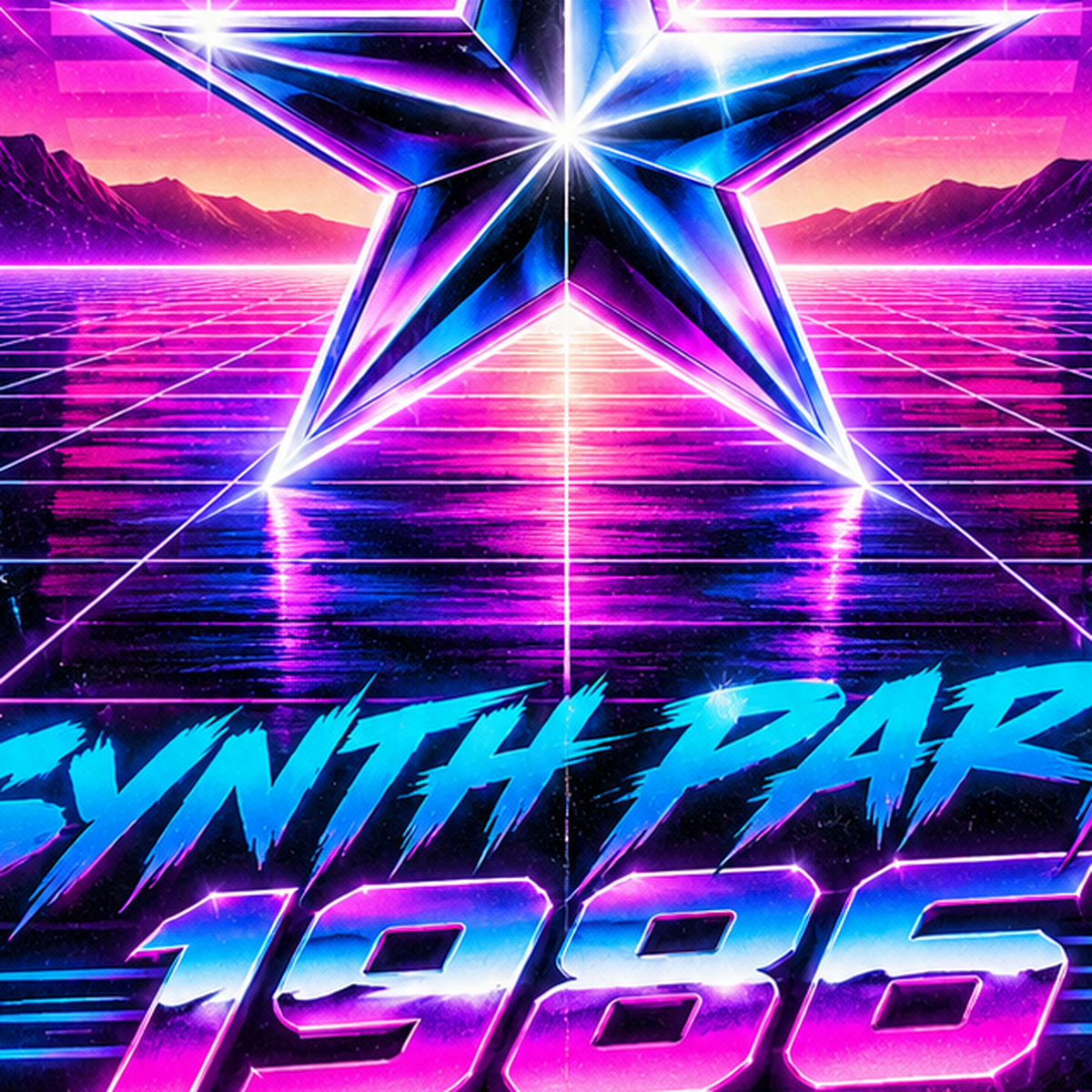 Retro Neon Synthwave Poster – 80'ler Stil Dijital Baskı — baskının yakın çekimi, kâğıt dokusu ve renk detayı