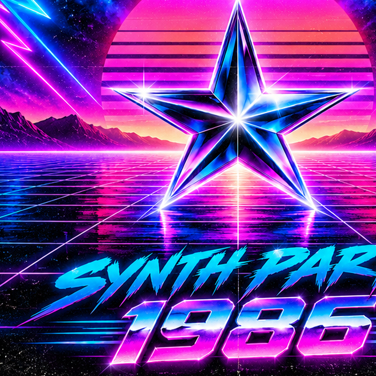 Retro Neon Synthwave Poster – 80'ler Stil Dijital Baskı — baskının yakın çekimi, kâğıt dokusu ve renk detayı