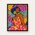 Renkli Portre ve Bukalemun Poster – Pop-Art Dijital Baskı — Dikey baskı, düz siyah çerçeveli duvar posteri