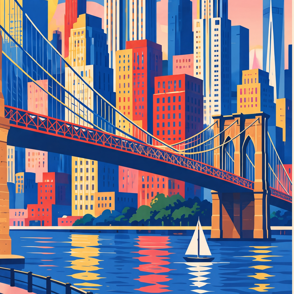 New York Şehir Manzarası Grafik Poster – Modern Duvar Dekoru — baskının yakın çekimi, kâğıt dokusu ve renk detayı