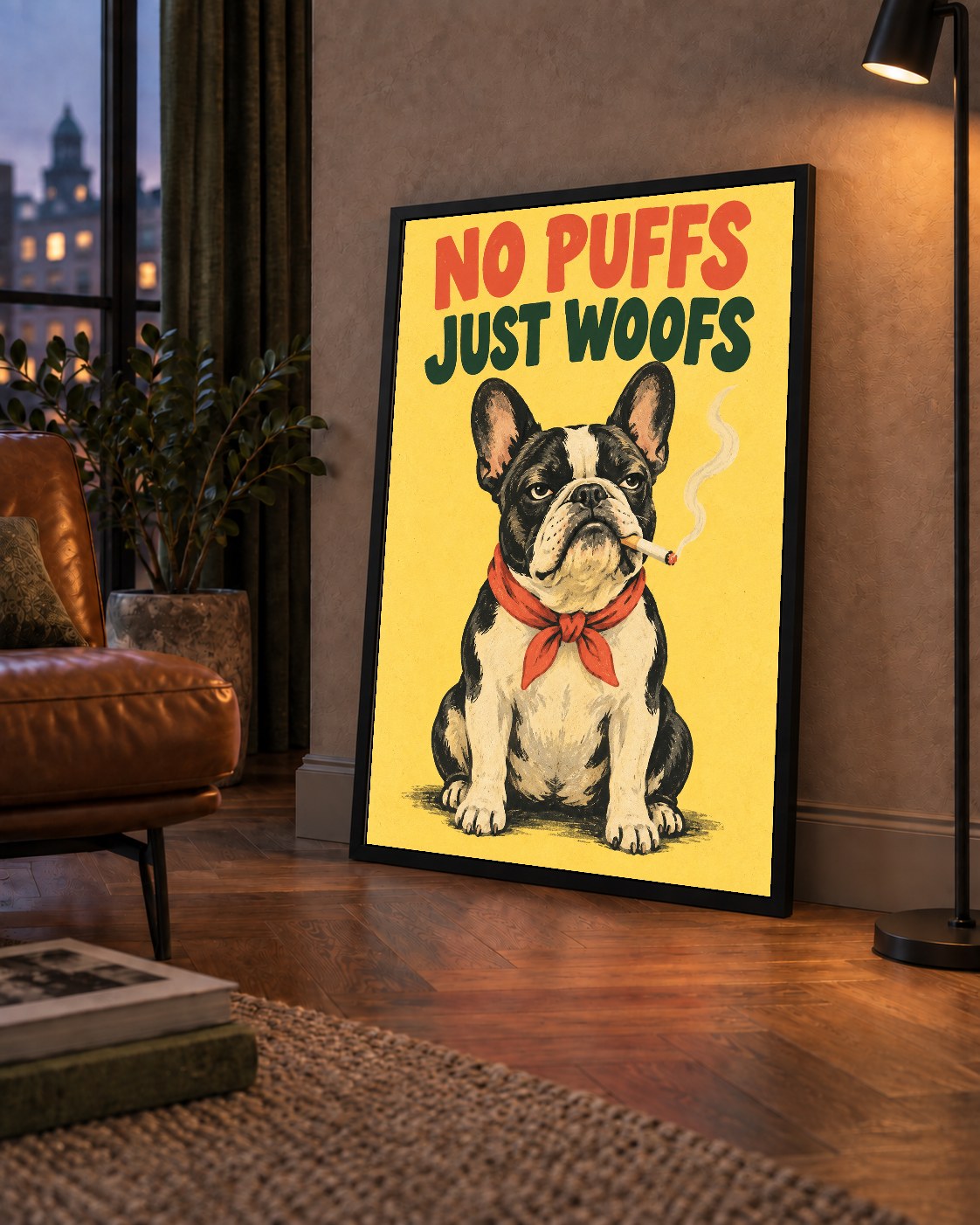 No Puffs Just Woofs Fransız Bulldog Retro Poster