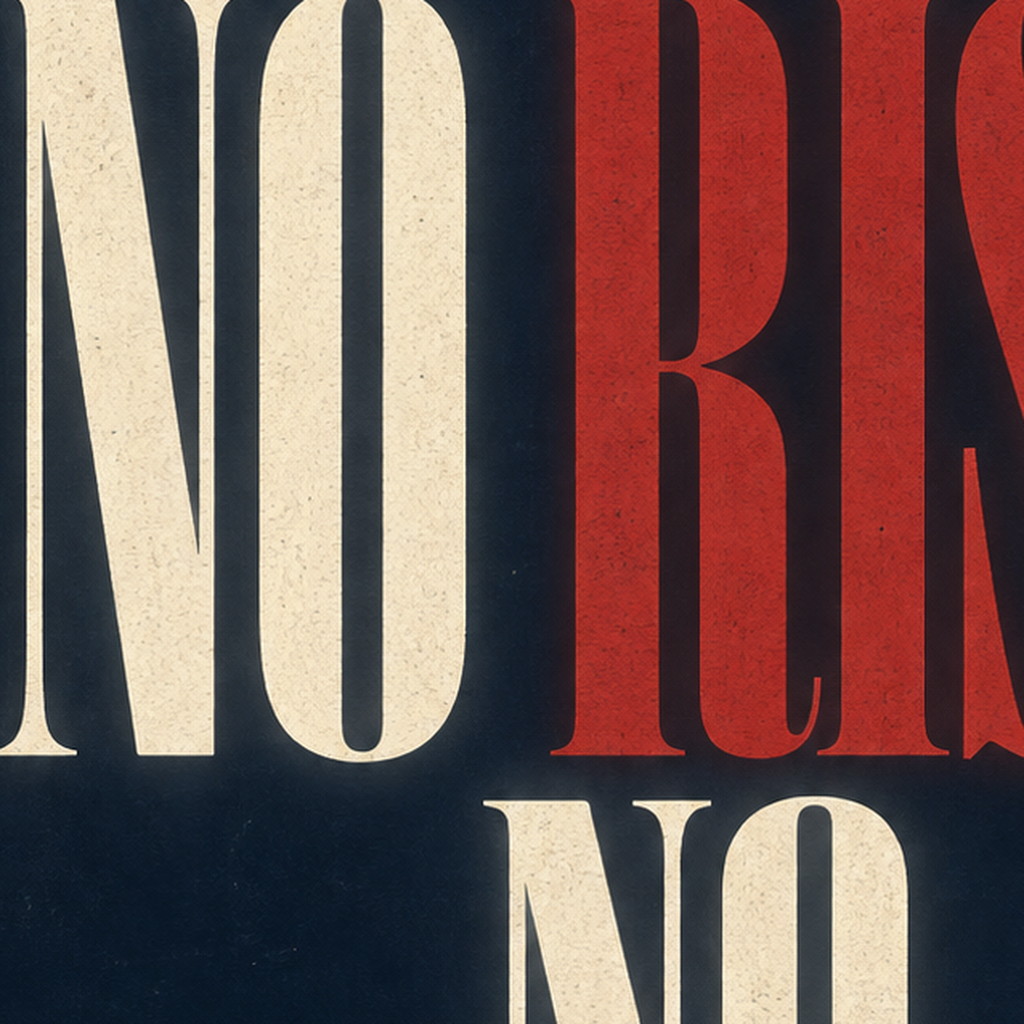 NO RISK NO STORY Retro Tipografik Motivasyon Posteri — baskının yakın çekimi, kâğıt dokusu ve renk detayı