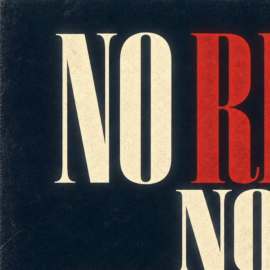 NO RISK NO STORY Retro Tipografik Motivasyon Posteri — baskının yakın çekimi, kâğıt dokusu ve renk detayı