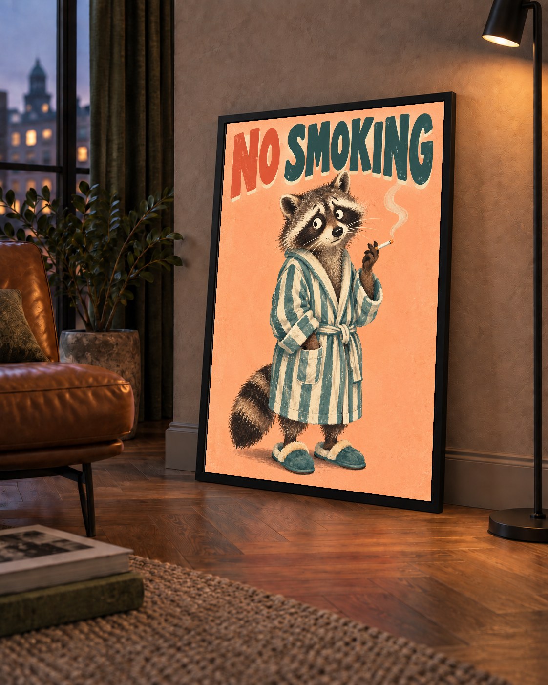 Sevimli Rakun No Smoking Retro Mizah Poster Baskı Duvar Dekoru