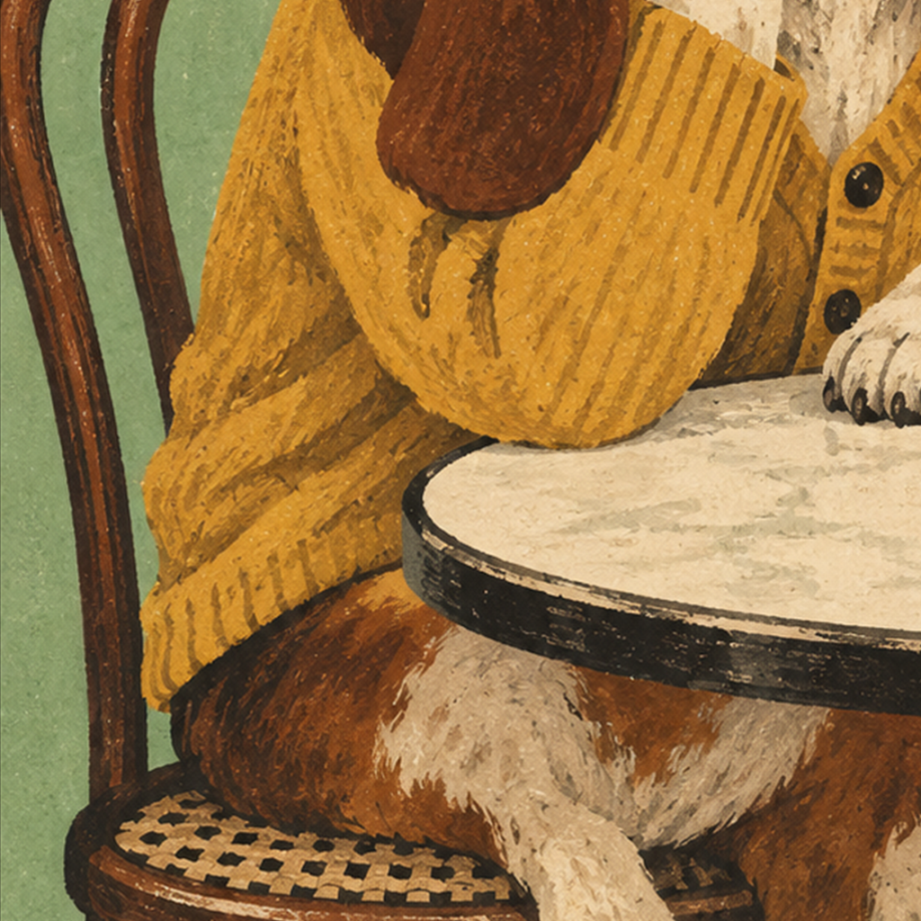 No Smoking Köpek Poster – Mizahi Retro Kafe İllüstrasyonu — baskının yakın çekimi, kâğıt dokusu ve renk detayı