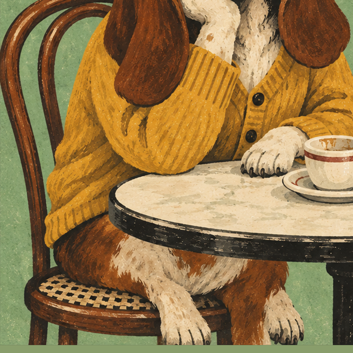 No Smoking Köpek Poster – Mizahi Retro Kafe İllüstrasyonu — baskının yakın çekimi, kâğıt dokusu ve renk detayı