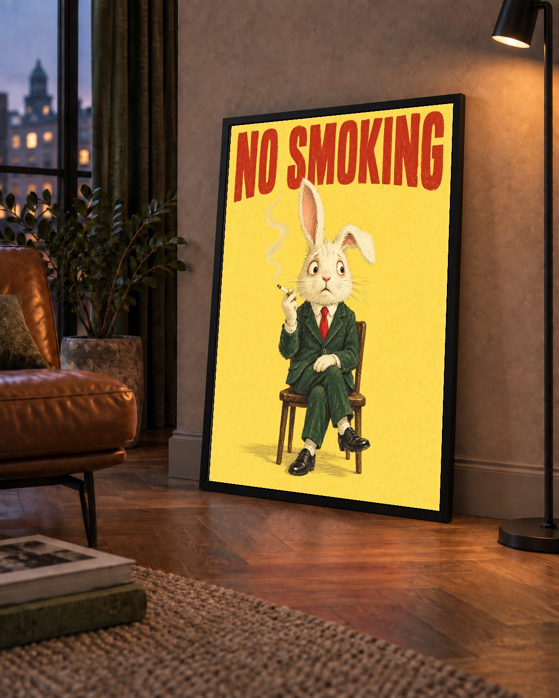 No Smoking: Mizahi Sigara İçen Tavşan Poster