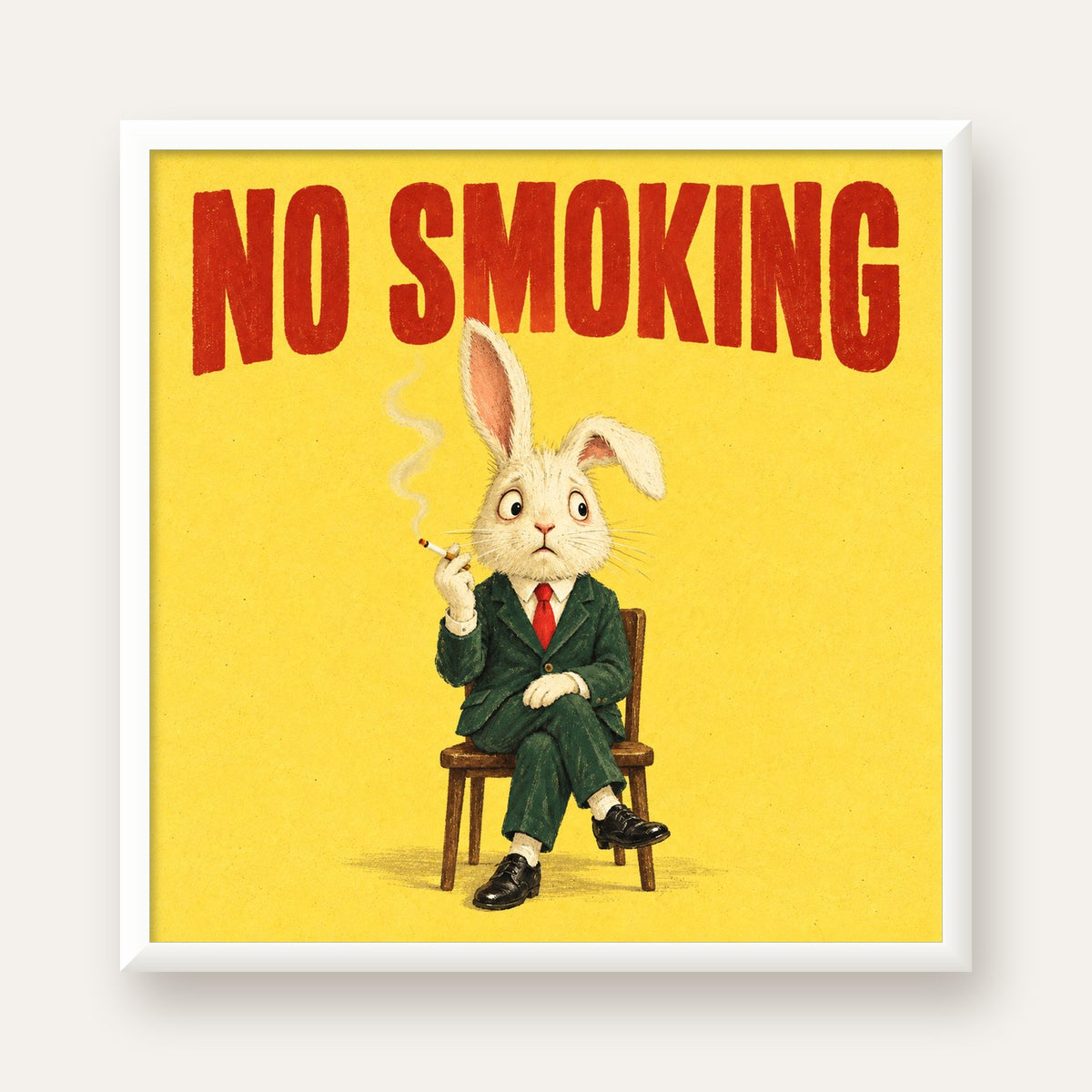 No Smoking: Mizahi Sigara İçen Tavşan Poster — beyaz çerçeveli kare poster