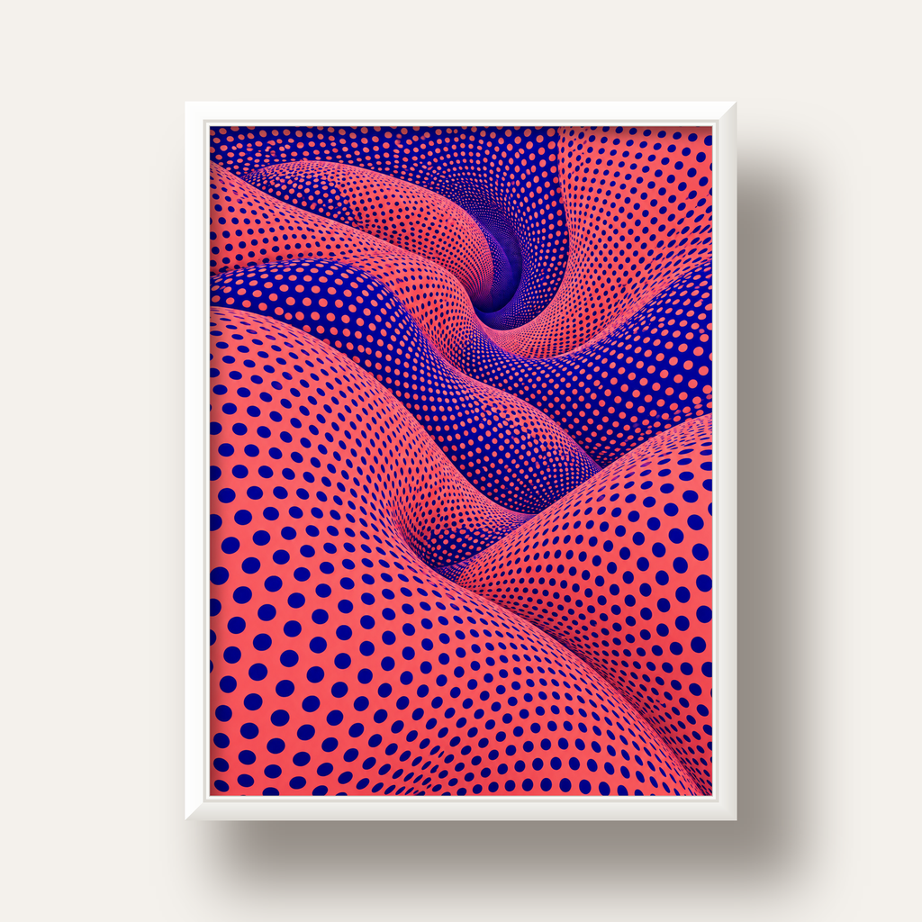 Optik İllüzyon Dalgalı Nokta Desenli Modern Poster — beyaz derin çerçeveli
