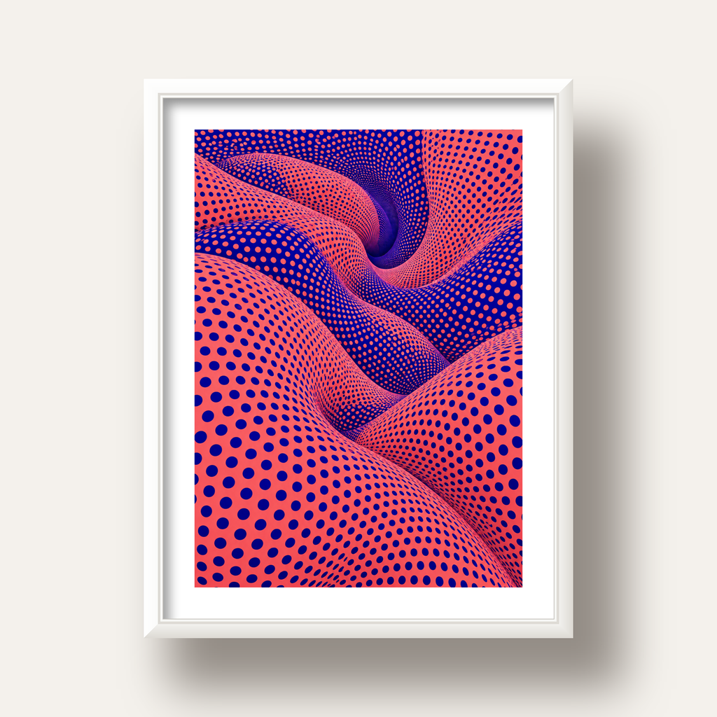 Optik İllüzyon Dalgalı Nokta Desenli Modern Poster — beyaz derin çerçeveli paspartulu