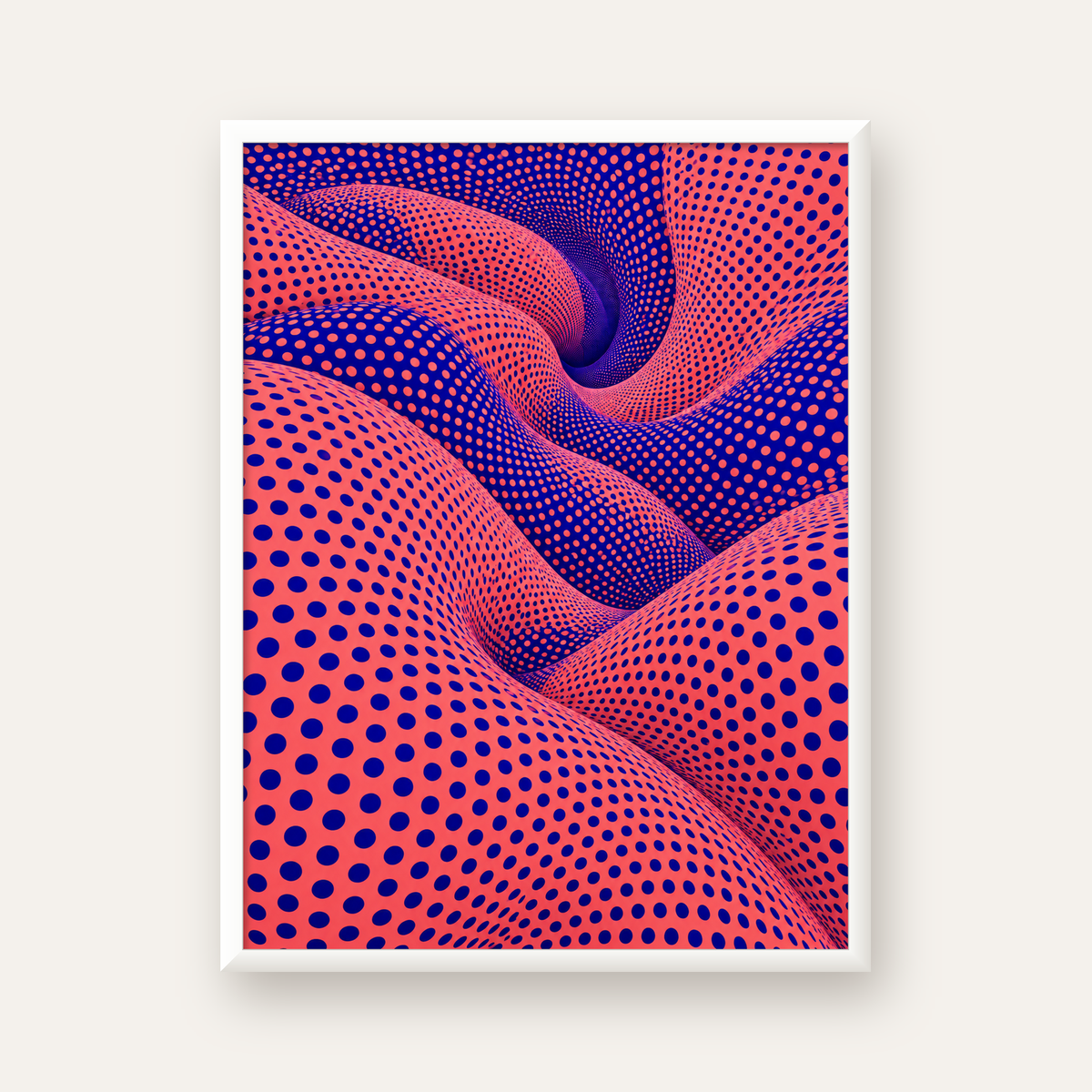 Optik İllüzyon Dalgalı Nokta Desenli Modern Poster — beyaz çerçeveli dikey poster