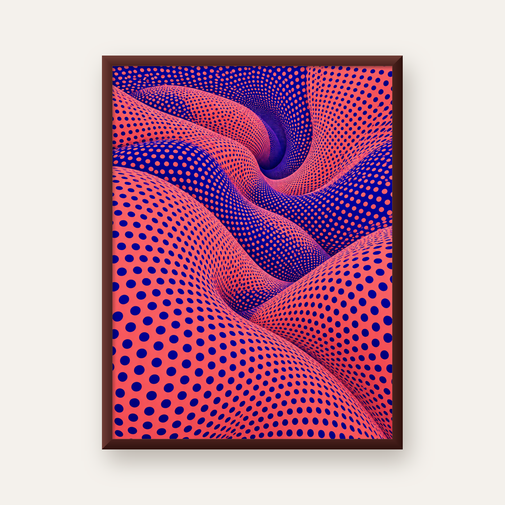 Optik İllüzyon Dalgalı Nokta Desenli Modern Poster — ceviz çerçeveli