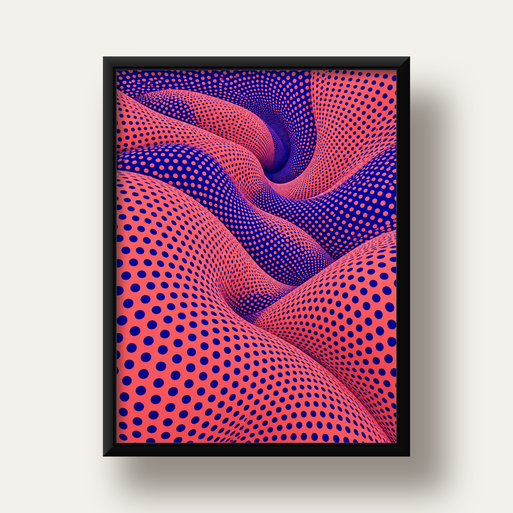 Optik İllüzyon Dalgalı Nokta Desenli Modern Poster — siyah derin çerçeveli