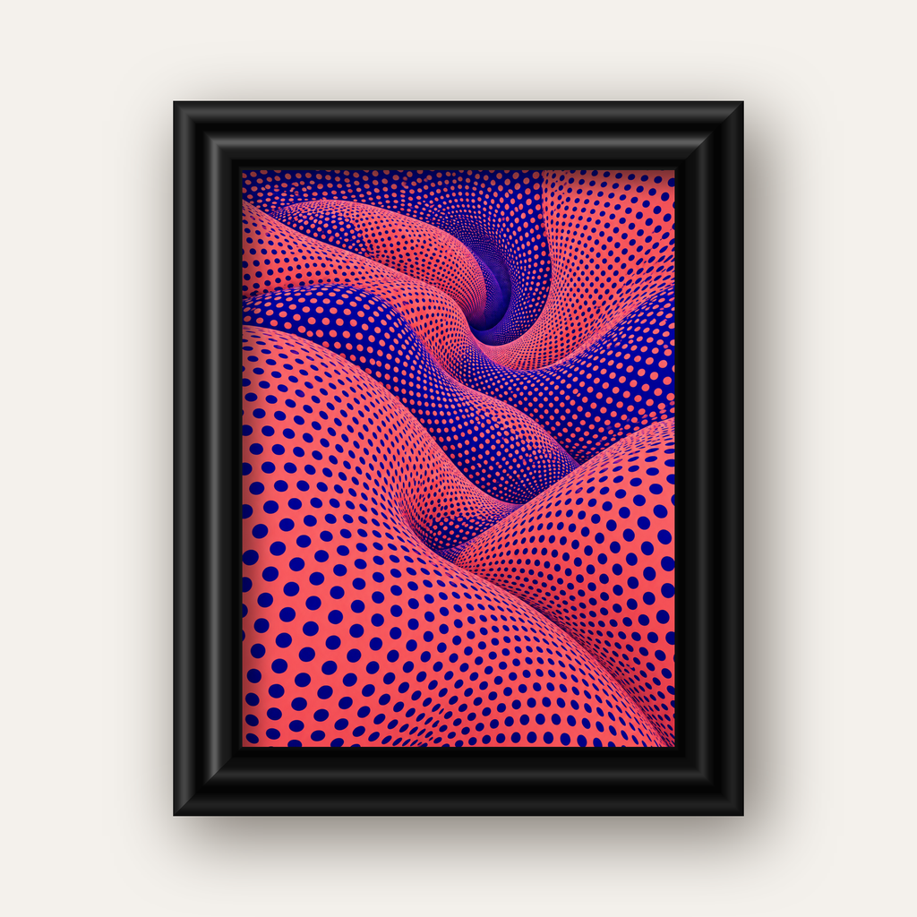 Optik İllüzyon Dalgalı Nokta Desenli Modern Poster — siyah galeri çerçeveli