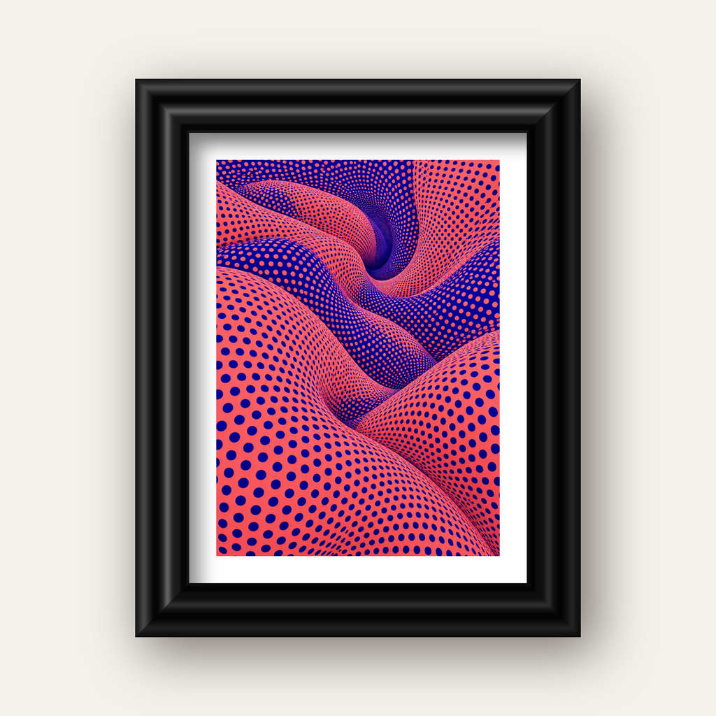 Optik İllüzyon Dalgalı Nokta Desenli Modern Poster — siyah galeri çerçeveli paspartulu