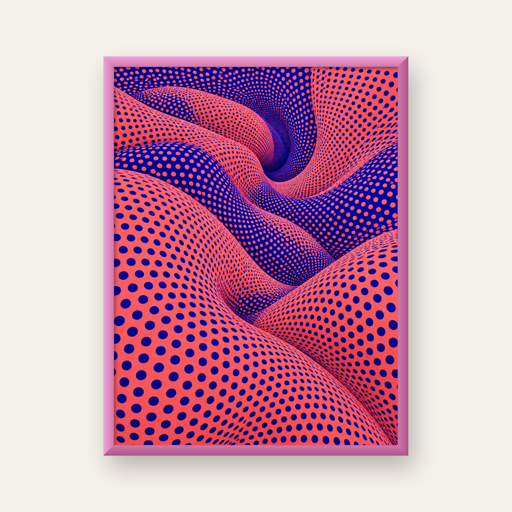 Optik İllüzyon Dalgalı Nokta Desenli Modern Poster — pembe çerçeveli