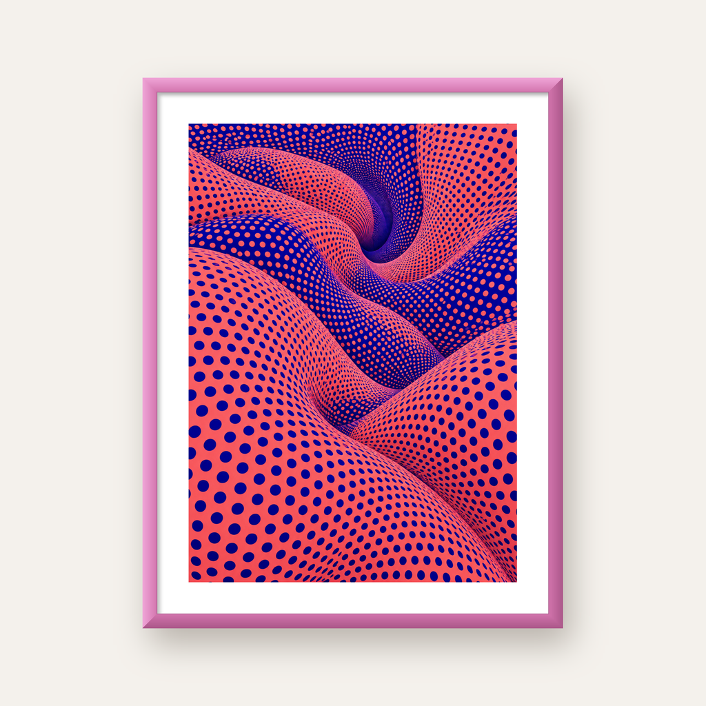 Optik İllüzyon Dalgalı Nokta Desenli Modern Poster — pembe çerçeveli paspartulu