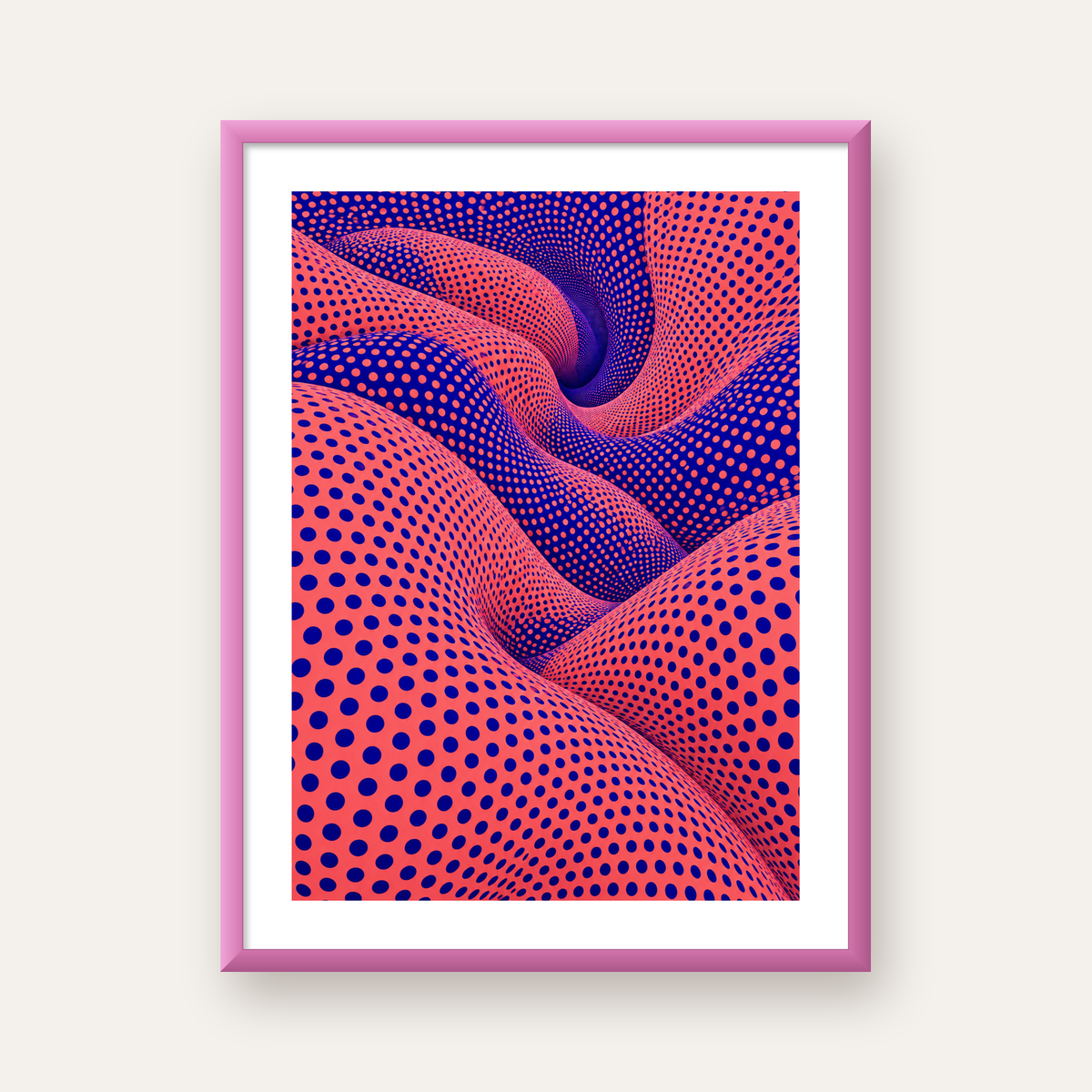 Optik İllüzyon Dalgalı Nokta Desenli Modern Poster — pembe çerçeveli paspartulu