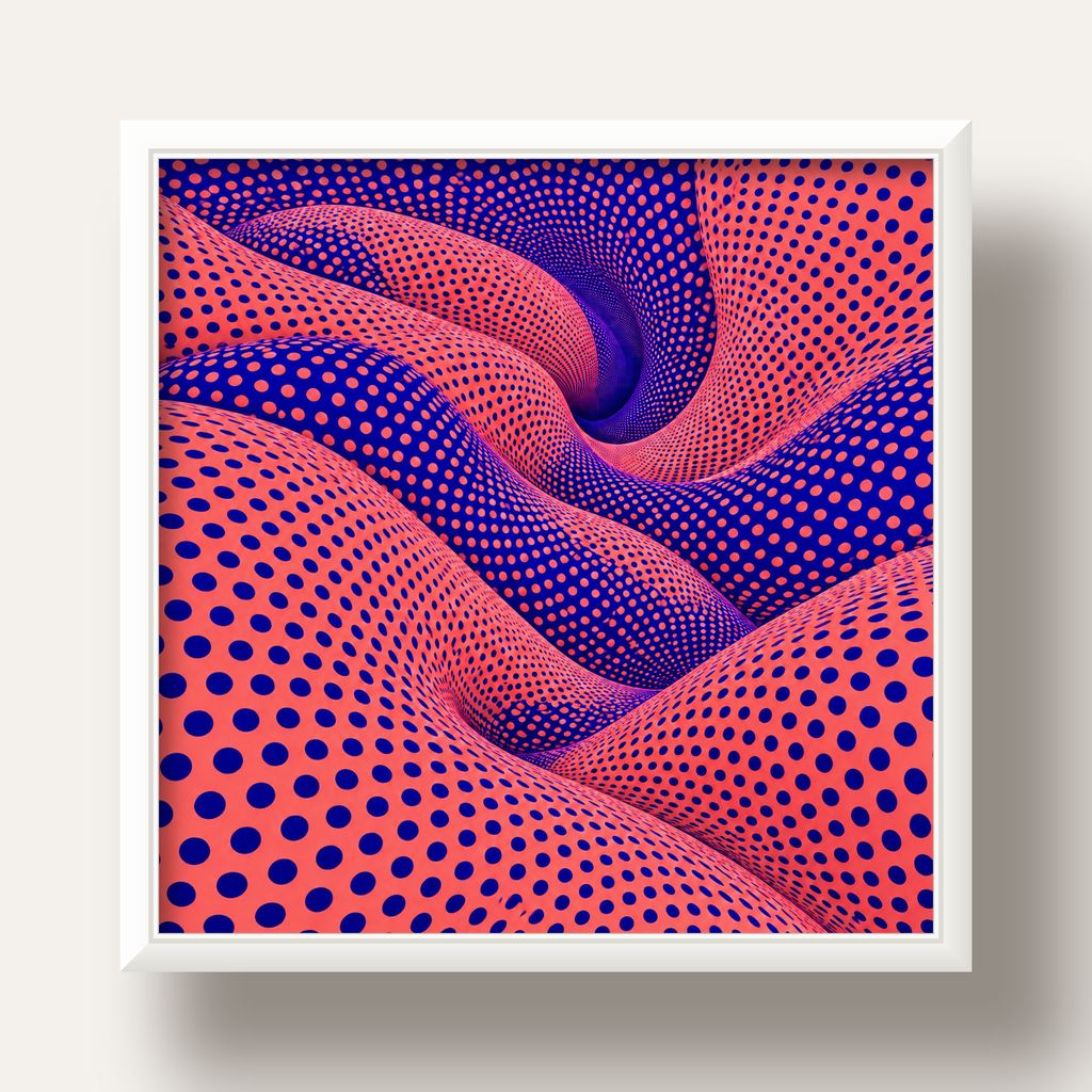 Optik İllüzyon Dalgalı Nokta Desenli Modern Poster — beyaz derin çerçeveli