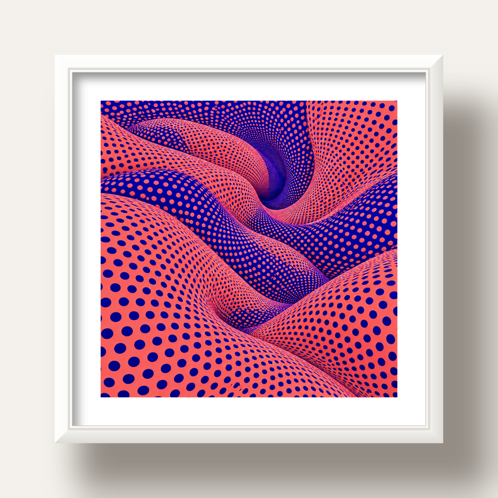 Optik İllüzyon Dalgalı Nokta Desenli Modern Poster — beyaz derin çerçeveli paspartulu