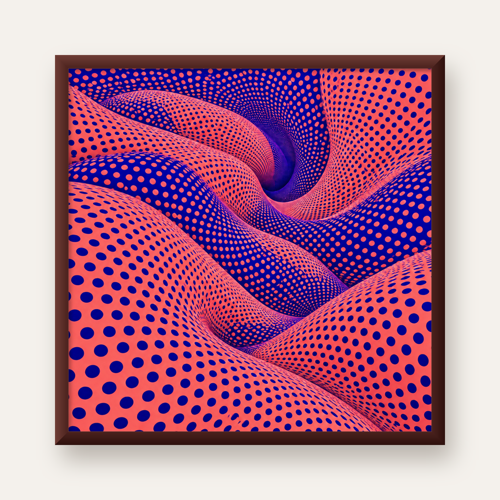 Optik İllüzyon Dalgalı Nokta Desenli Modern Poster — ceviz çerçeveli