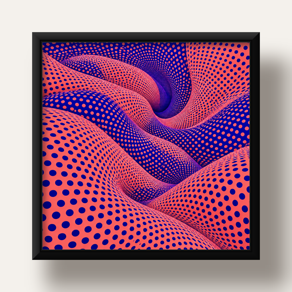 Optik İllüzyon Dalgalı Nokta Desenli Modern Poster — siyah derin çerçeveli