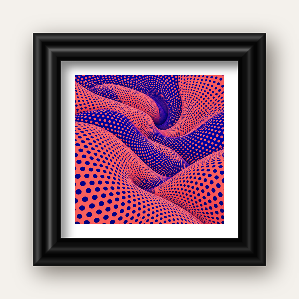 Optik İllüzyon Dalgalı Nokta Desenli Modern Poster — siyah galeri çerçeveli paspartulu