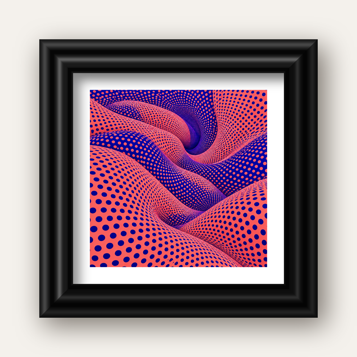 Optik İllüzyon Dalgalı Nokta Desenli Modern Poster — siyah galeri çerçeveli paspartulu