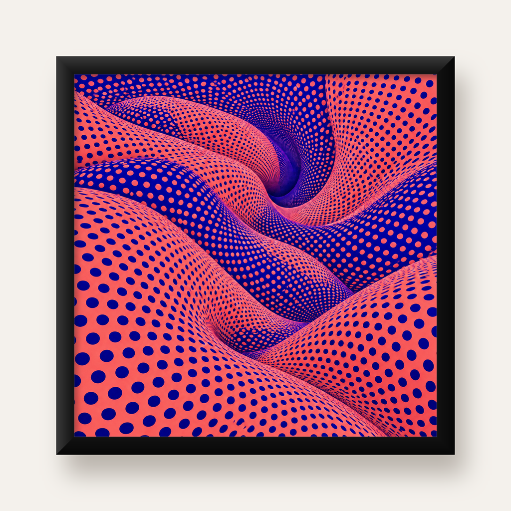 Optik İllüzyon Dalgalı Nokta Desenli Modern Poster — Kare baskı, düz siyah çerçeveli duvar posteri