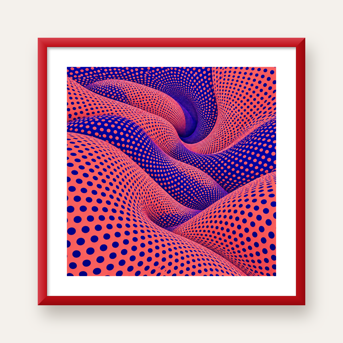 Optik İllüzyon Dalgalı Nokta Desenli Modern Poster — kırmızı çerçeveli paspartulu