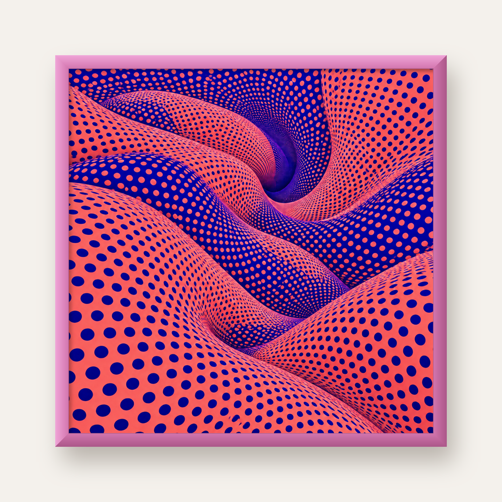 Optik İllüzyon Dalgalı Nokta Desenli Modern Poster — pembe çerçeveli