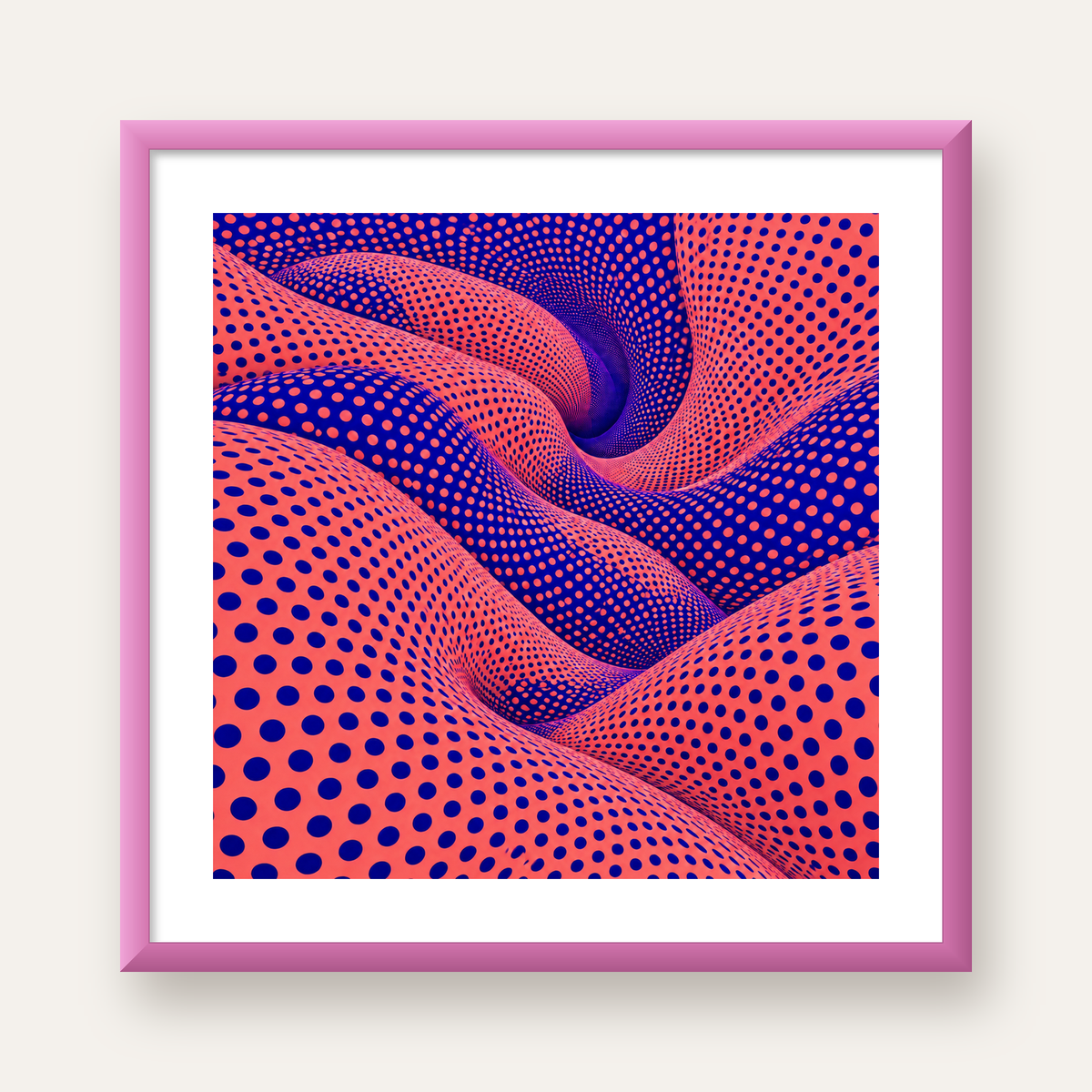 Optik İllüzyon Dalgalı Nokta Desenli Modern Poster — pembe çerçeveli paspartulu
