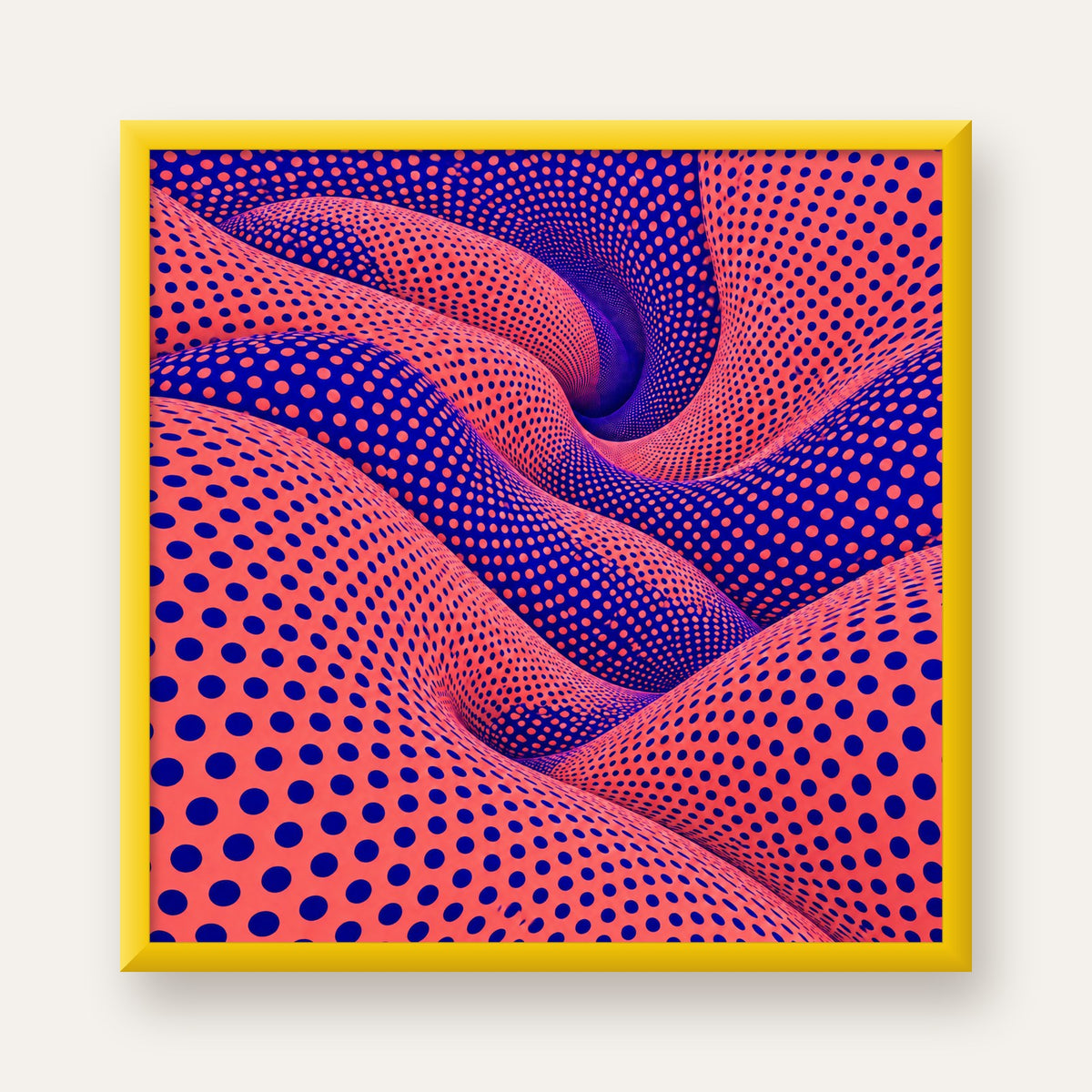 Optik İllüzyon Dalgalı Nokta Desenli Modern Poster — sarı çerçeveli