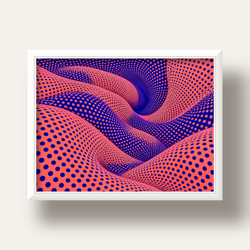 Optik İllüzyon Dalgalı Nokta Desenli Modern Poster — beyaz derin çerçeveli