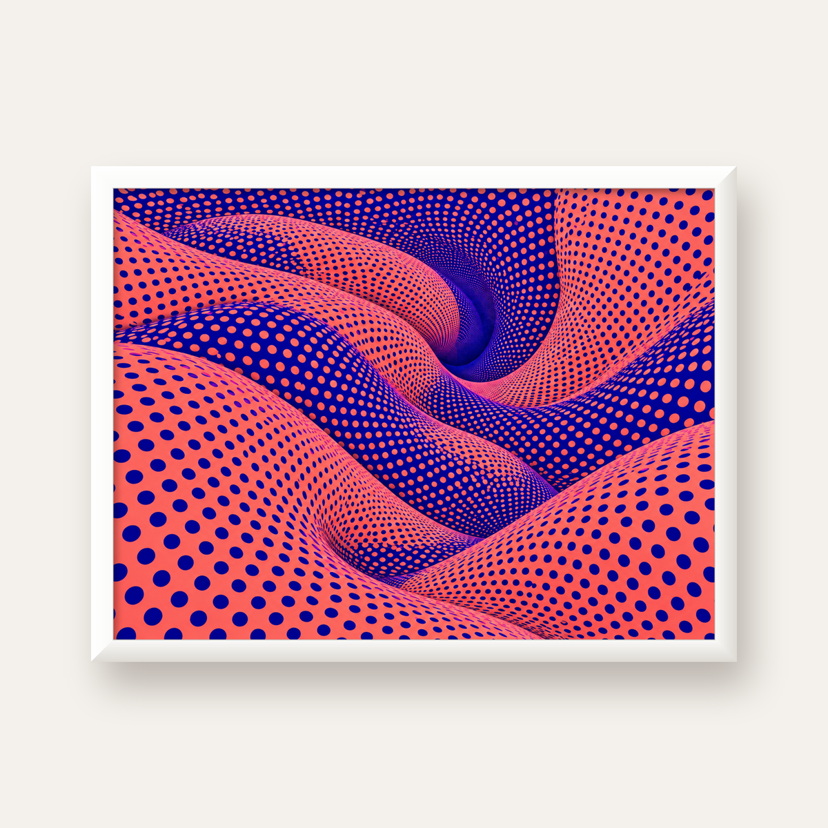 Optik İllüzyon Dalgalı Nokta Desenli Modern Poster — beyaz çerçeveli yatay poster