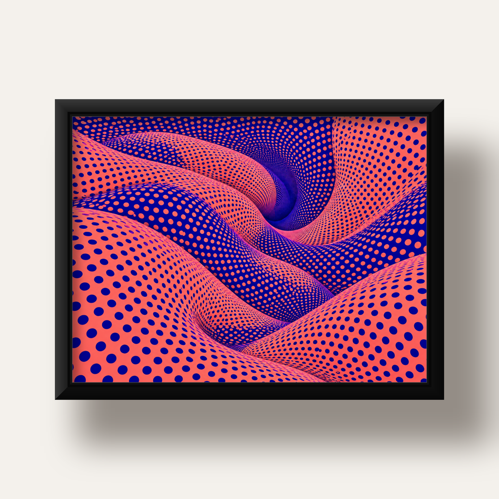 Optik İllüzyon Dalgalı Nokta Desenli Modern Poster — siyah derin çerçeveli