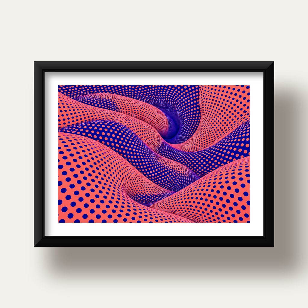 Optik İllüzyon Dalgalı Nokta Desenli Modern Poster — siyah derin çerçeveli paspartulu