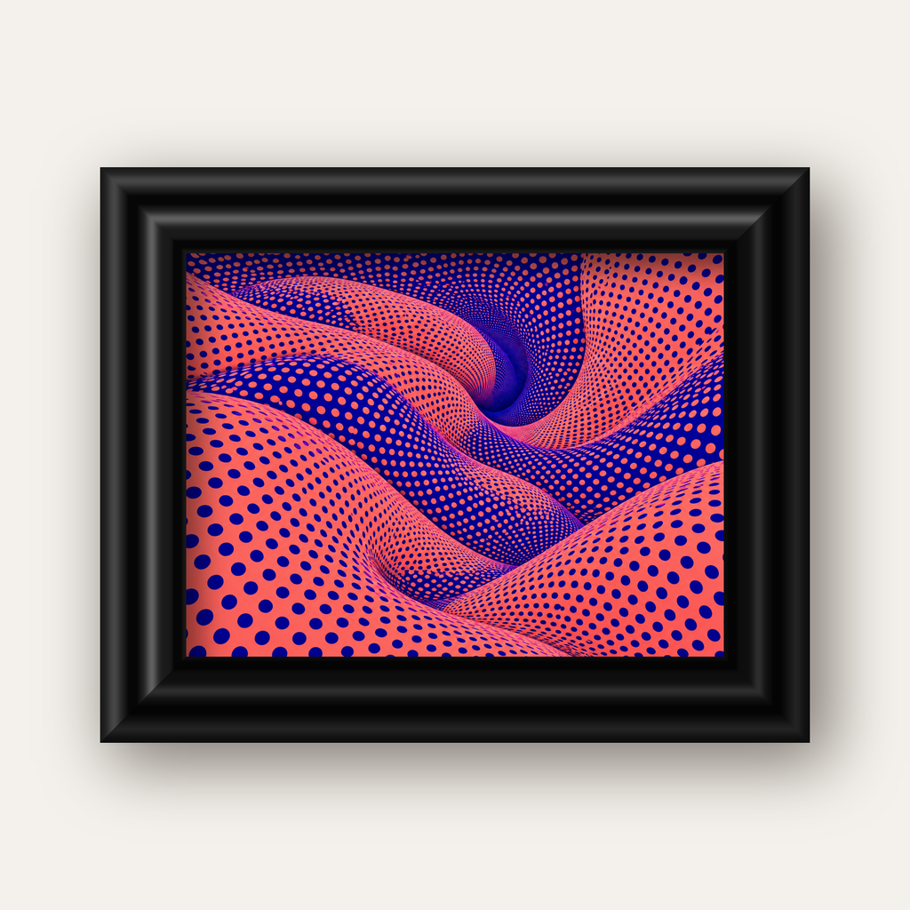Optik İllüzyon Dalgalı Nokta Desenli Modern Poster — siyah galeri çerçeveli