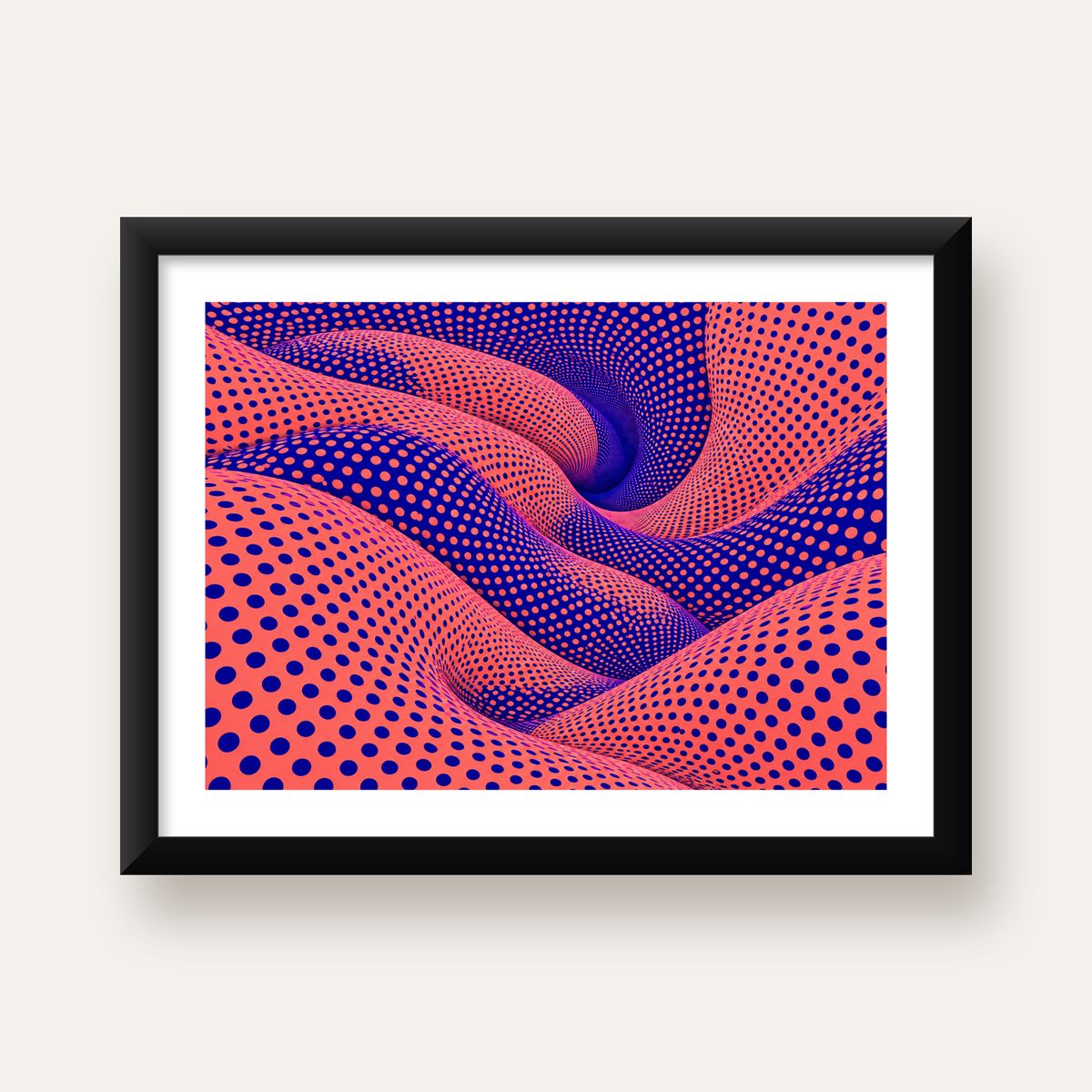 Optik İllüzyon Dalgalı Nokta Desenli Modern Poster — Yatay baskı, beyaz paspartulu
