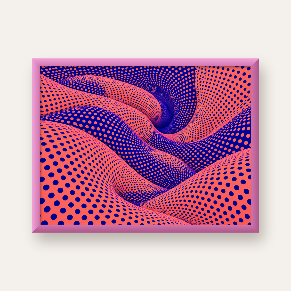 Optik İllüzyon Dalgalı Nokta Desenli Modern Poster — pembe çerçeveli